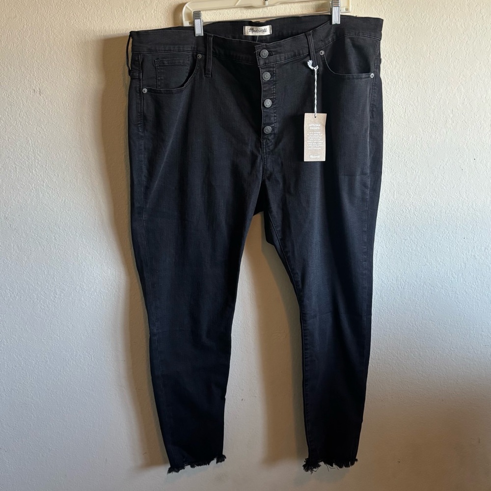 New with Tags Madewell High Rise Skinny Black Jeans Raw Hem Ankle Size 36W